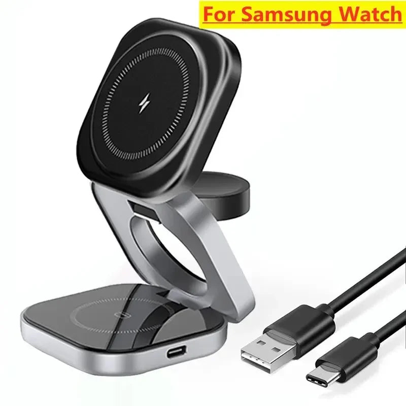 3-in-1 Foldable Magnetic Wireless Charging Stand – iPhone, Samsung, Apple Watch & AirPods Dock
