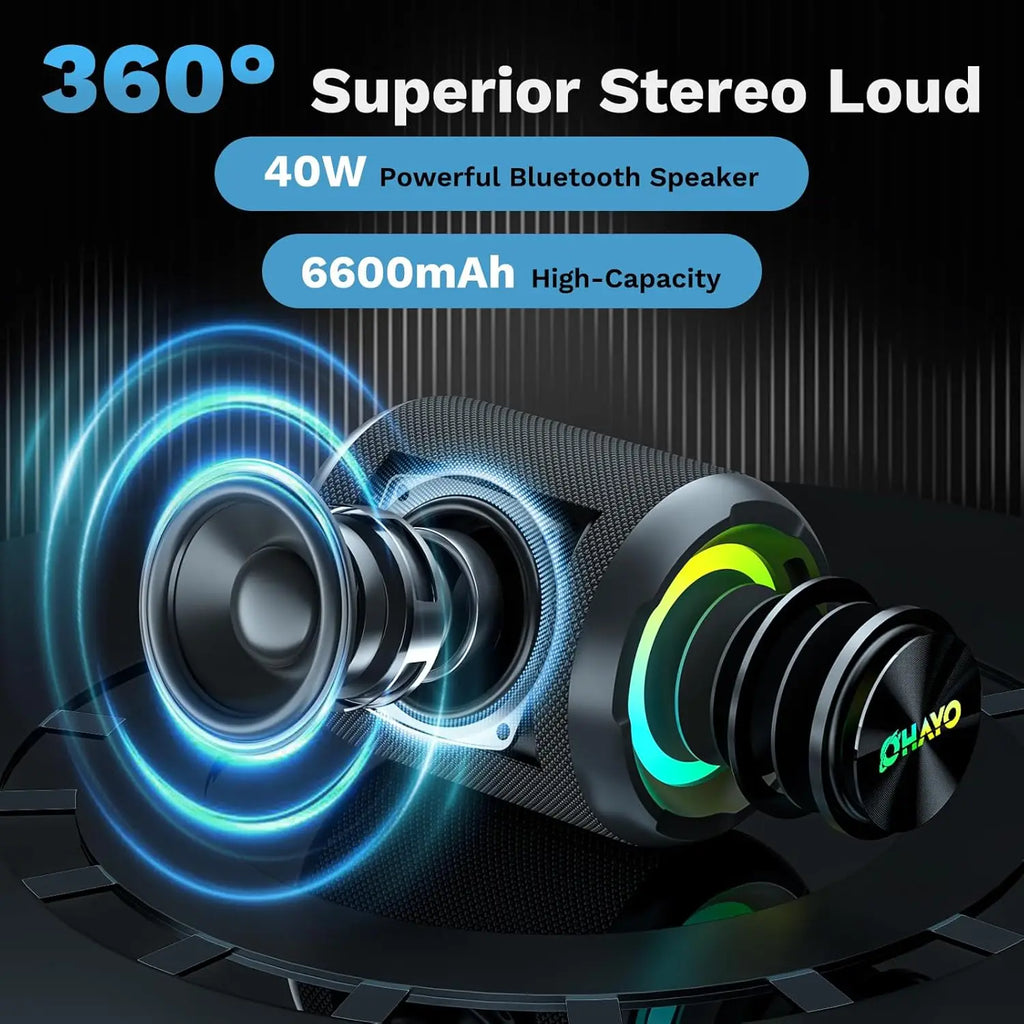 Bluetooth Speaker,Ipx7 Waterproof Portable Speaker Bluetooth Wireless Loud with Dual Voice Coil,Deep Bass, 40W 360° Sound